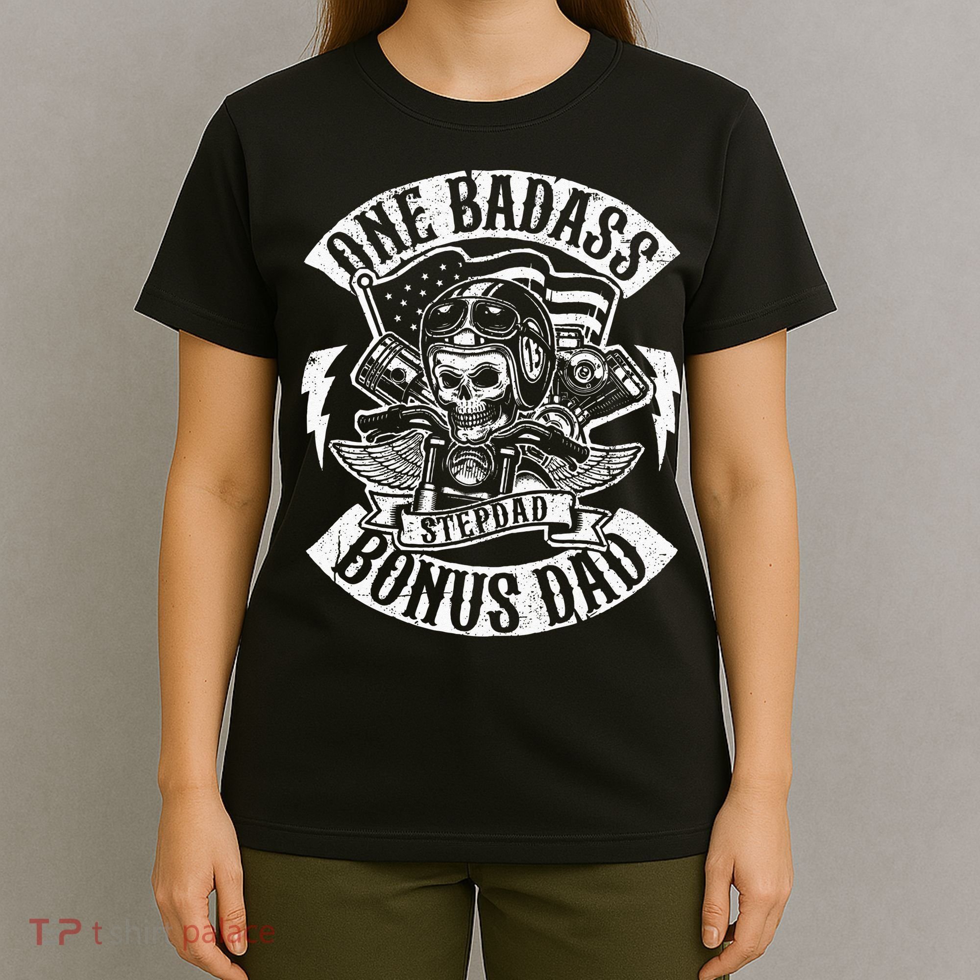 One Badass Bonus Stepdad Biker Step Dad Fathers Day Gift T-Shirt