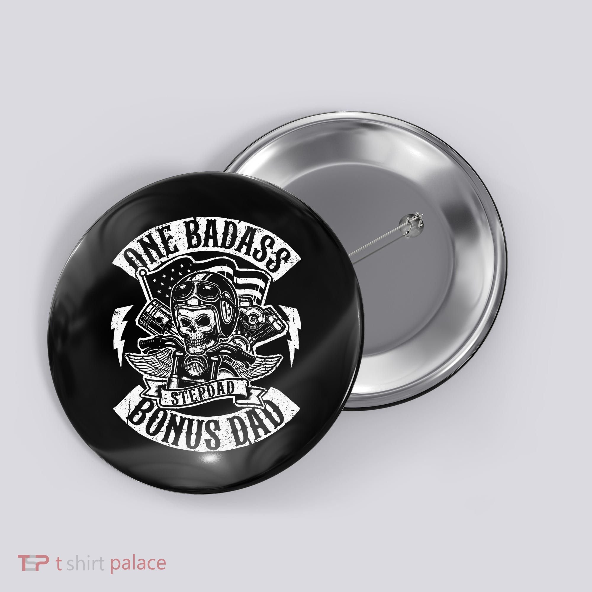 One Badass Bonus Stepdad Biker Step Dad Fathers Day Gift Button