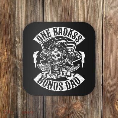 One Badass Bonus Stepdad Biker Step Dad Fathers Day Gift Coaster