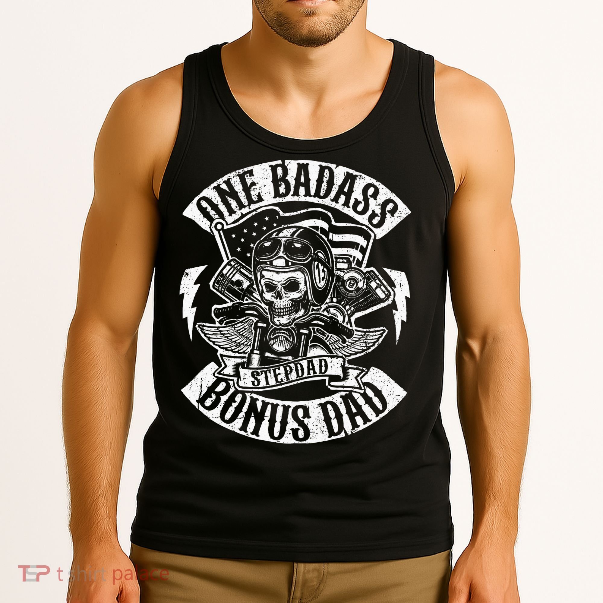 One Badass Bonus Stepdad Biker Step Dad Fathers Day Gift Tank Top