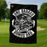 One Badass Bonus Stepdad Biker Step Dad Fathers Day Gift Golf Towel thumb 1