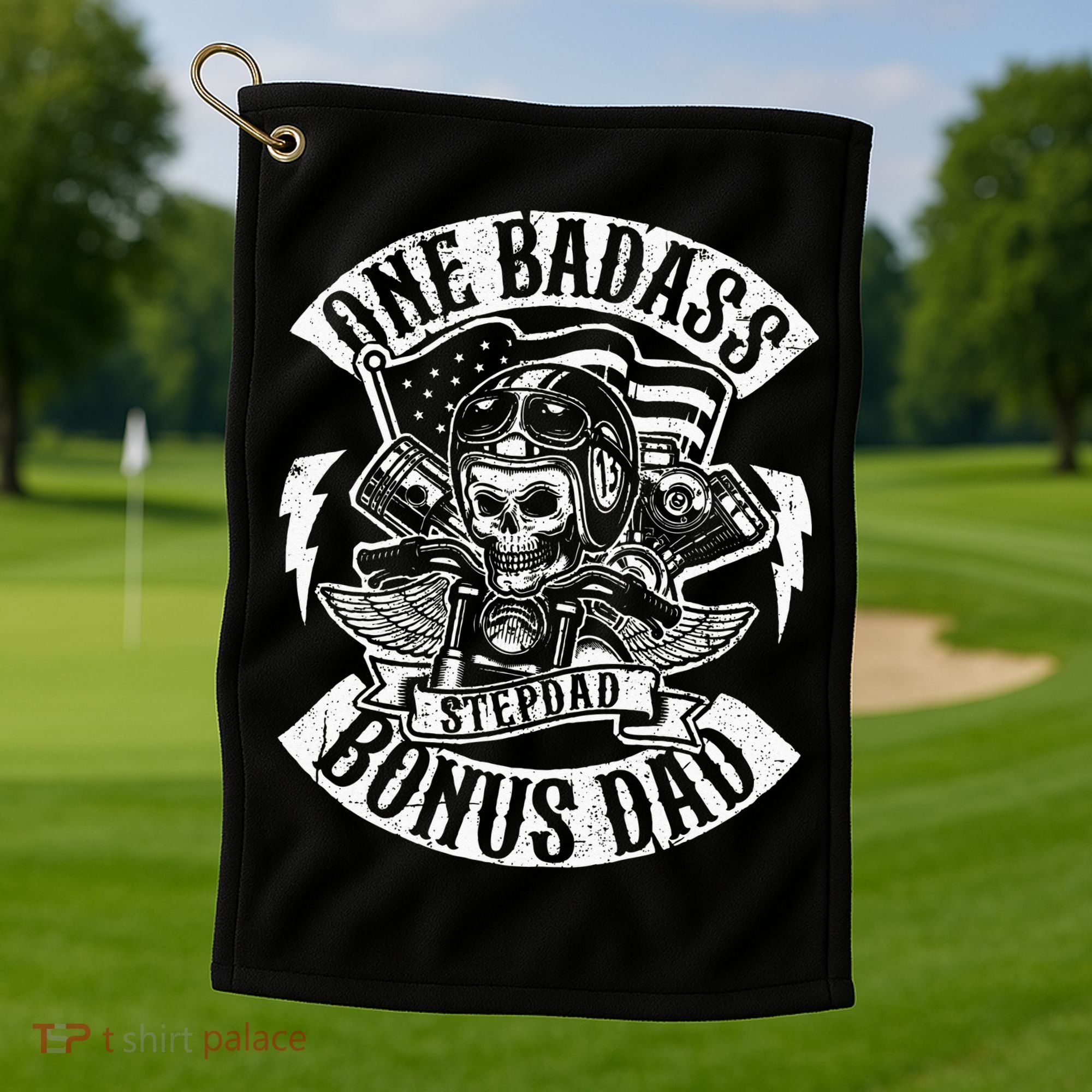 One Badass Bonus Stepdad Biker Step Dad Fathers Day Gift Golf Towel