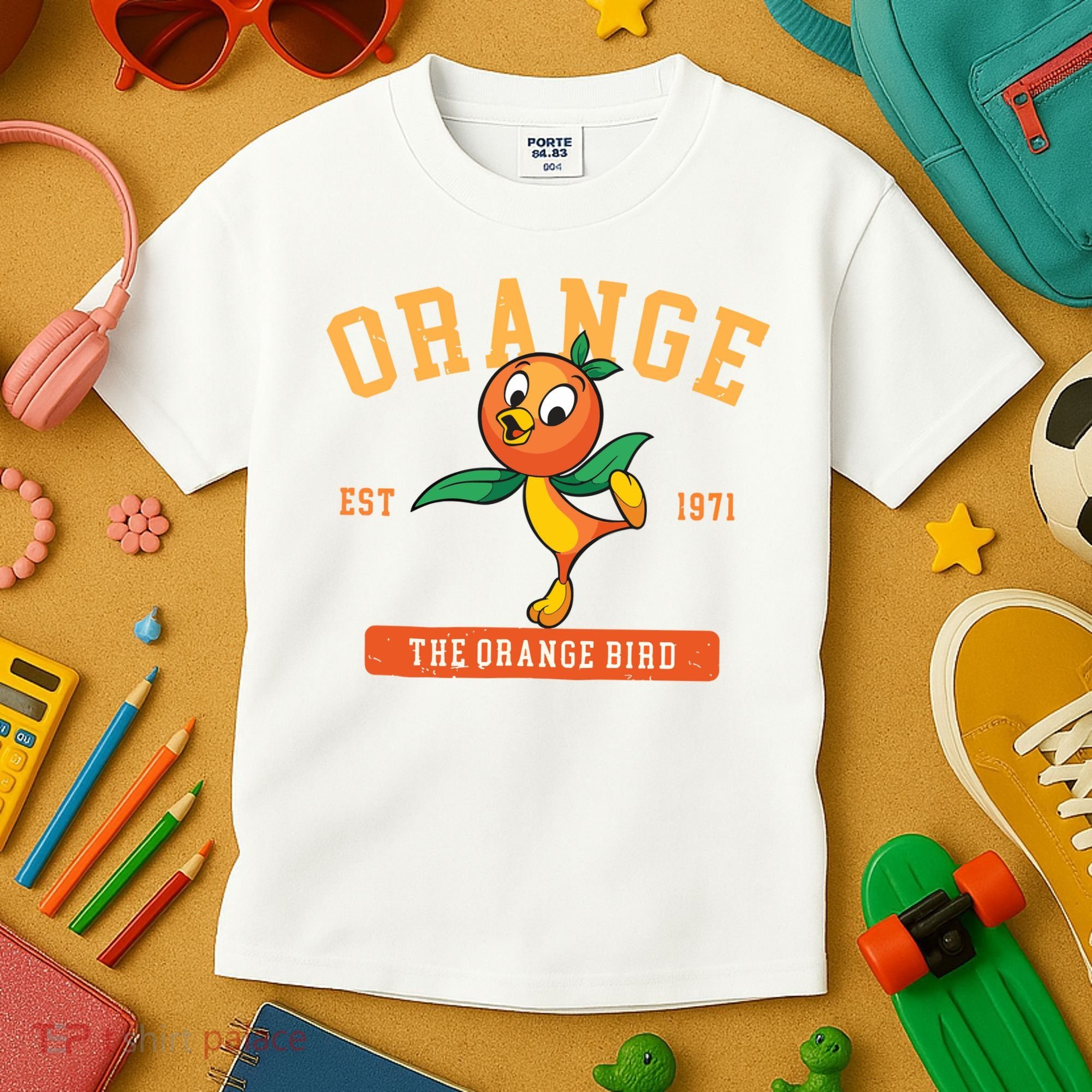 Orange Bird Beach Summer Vacation Flower And Garden Kids T-Shirt