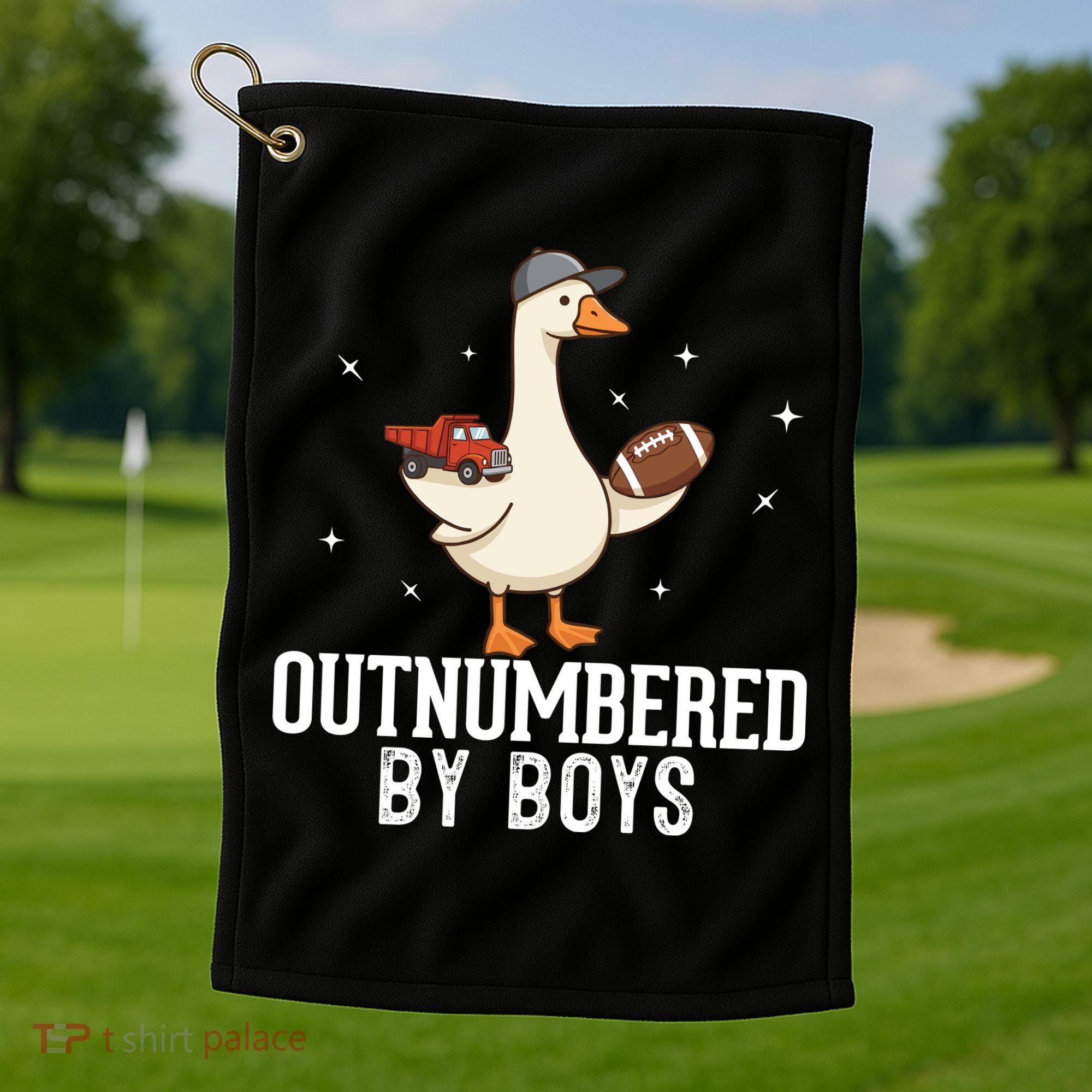 Outnumbered By Boys Funny Mom Goose Family Golf Towel