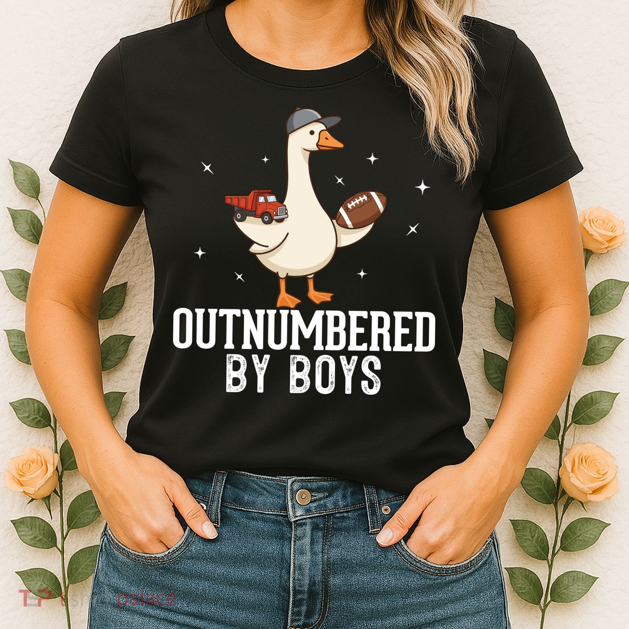 Outnumbered By Boys Funny Mom Goose Family Women's T-Shirt