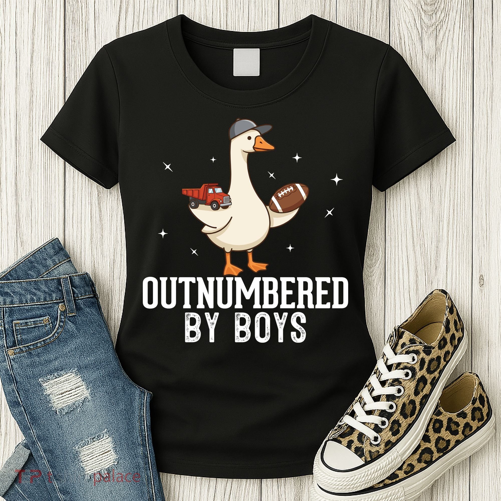 Outnumbered By Boys Funny Mom Goose Family Women's T-Shirt