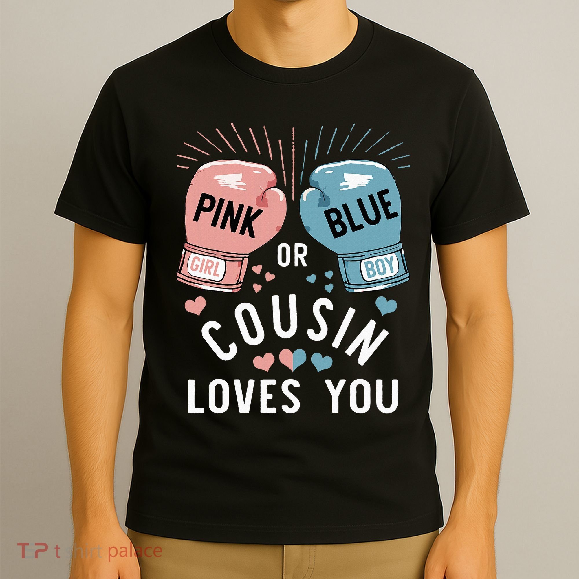 Or Blue Cousin Loves You Boxing Gender Reveal Party T-Shirt