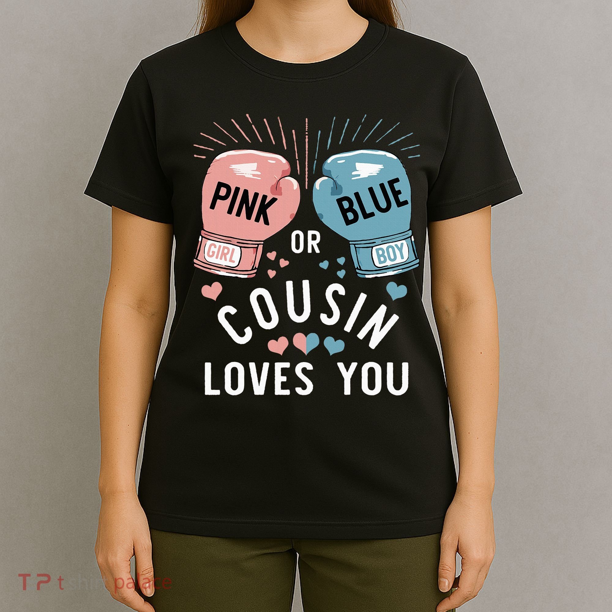 Or Blue Cousin Loves You Boxing Gender Reveal Party T-Shirt