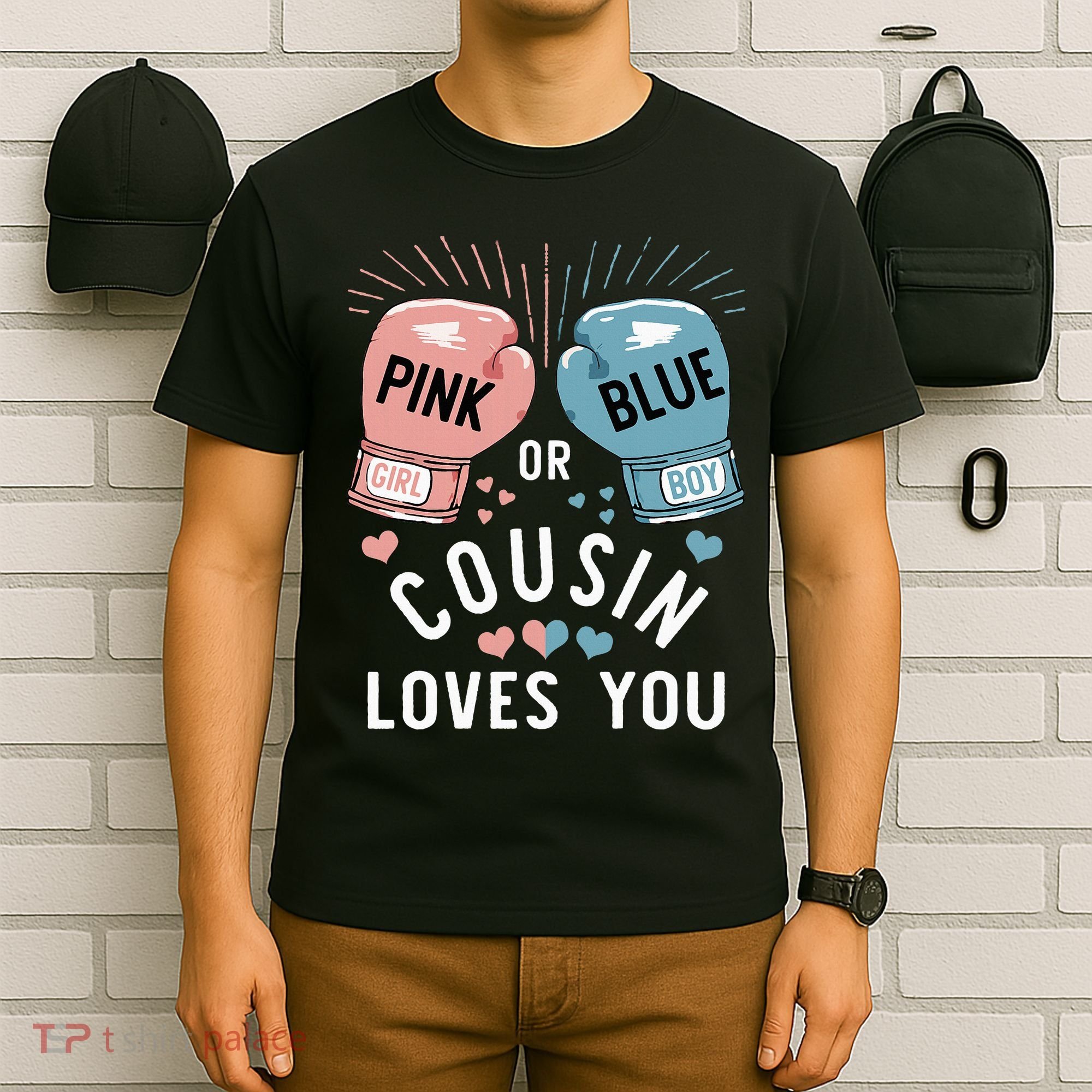 Or Blue Cousin Loves You Boxing Gender Reveal Party T-Shirt