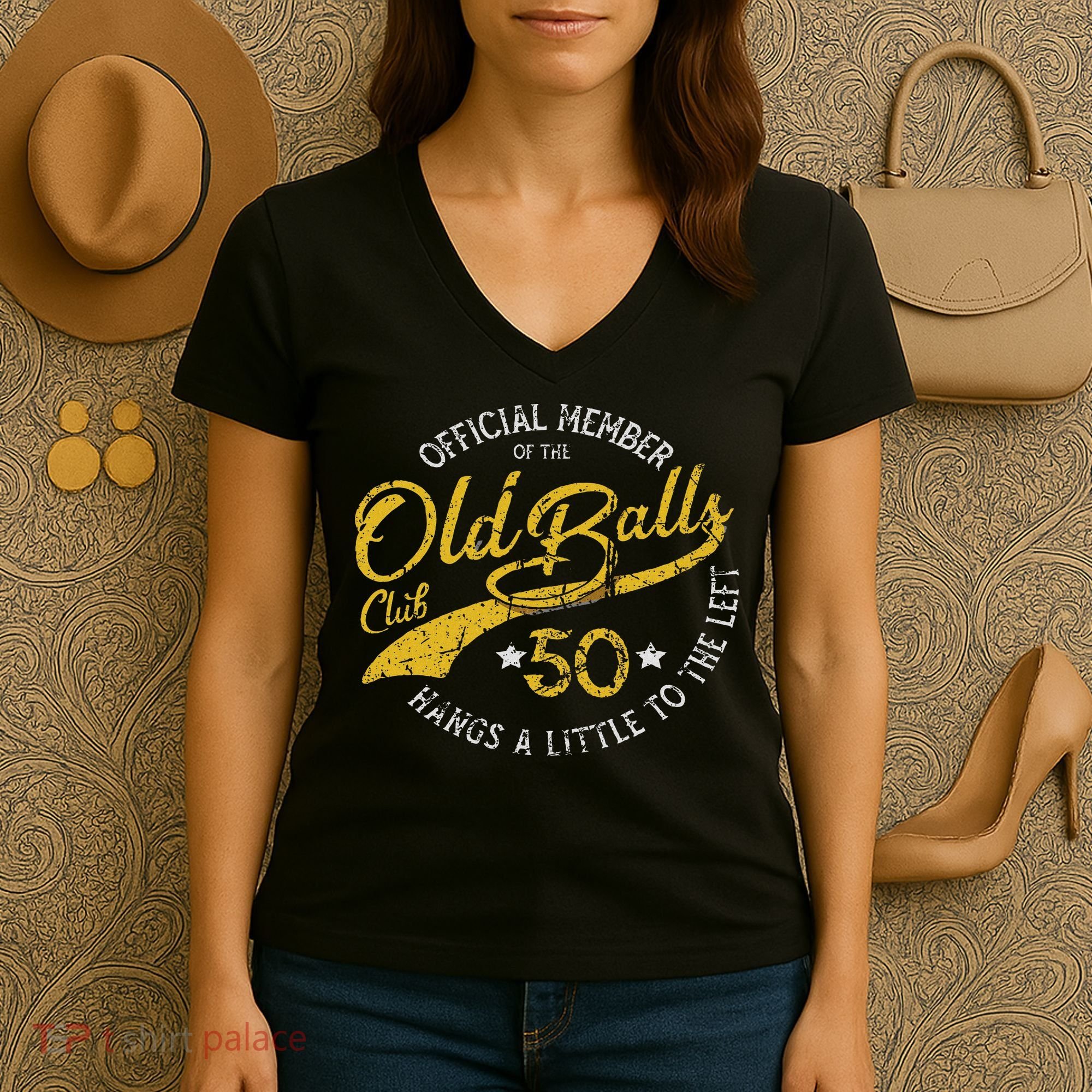 Old Balls Club 50th For 's Over The Hill Birthday Women's V-Neck T-Shirt