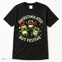 Overstimulated But Festive Frogs Christmas Funny Tall T-Shirt thumb 0