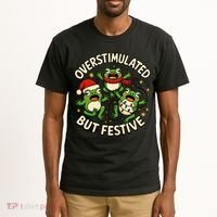 Overstimulated But Festive Frogs Christmas Funny Tall T-Shirt thumb 2