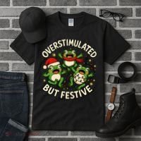 Overstimulated But Festive Frogs Christmas Funny Tall T-Shirt thumb 3