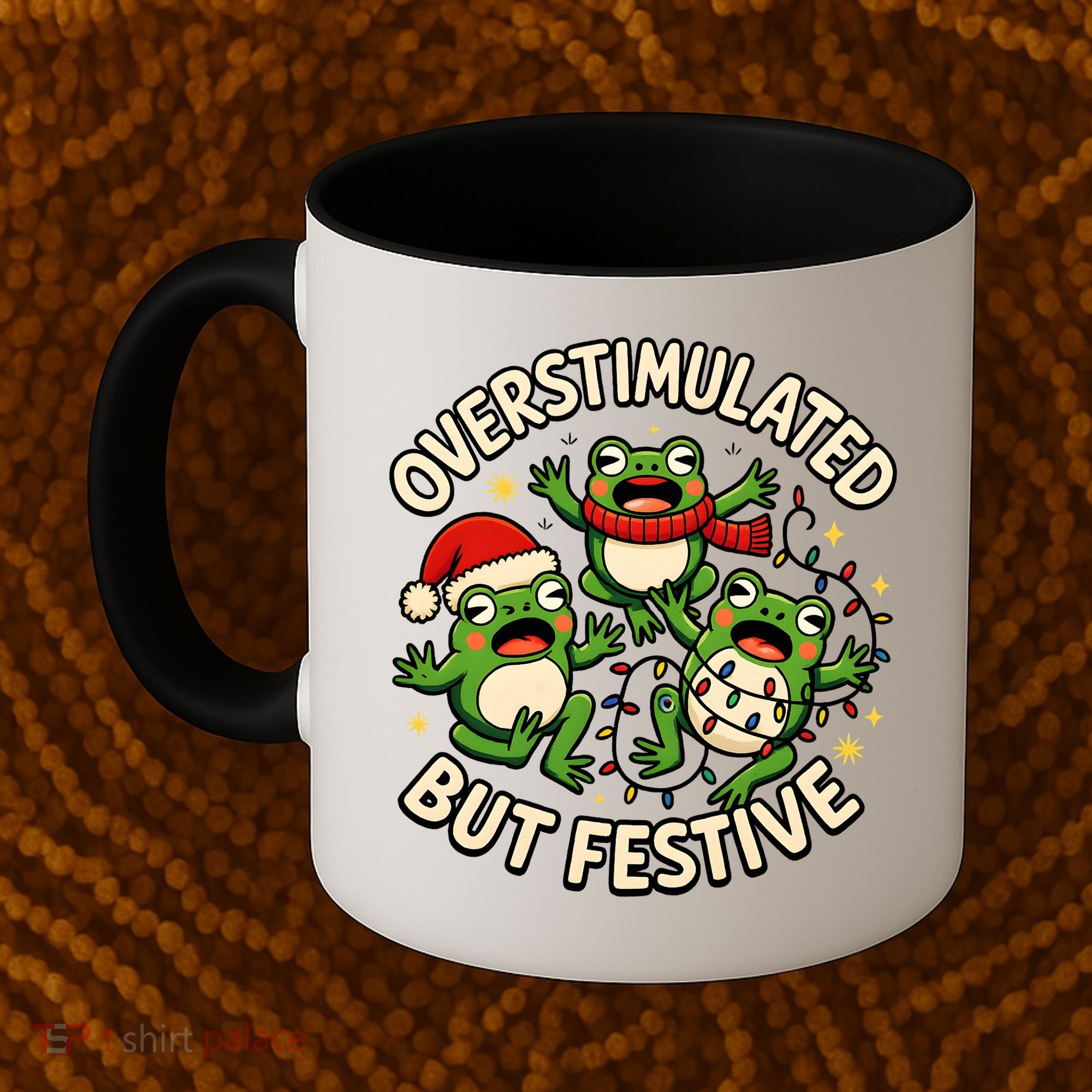 Overstimulated But Festive Frogs Christmas Funny Coffee Mug