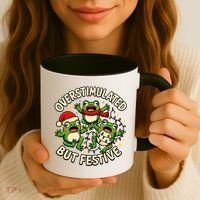 Overstimulated But Festive Frogs Christmas Funny Coffee Mug thumb 3