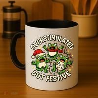 Overstimulated But Festive Frogs Christmas Funny Coffee Mug thumb 4