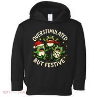 Overstimulated But Festive Frogs Christmas Funny Toddler Hoodie thumb 0