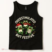 Overstimulated But Festive Frogs Christmas Funny Tank Top thumb 2