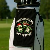 Overstimulated But Festive Frogs Christmas Funny Golf Towel thumb 2