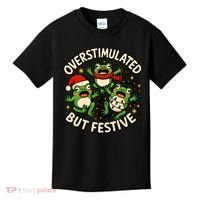 Overstimulated But Festive Frogs Christmas Funny Kids T-Shirt thumb 0