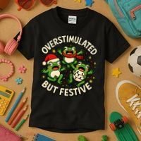 Overstimulated But Festive Frogs Christmas Funny Kids T-Shirt thumb 3