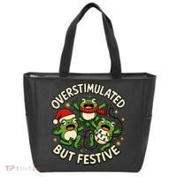 Overstimulated But Festive Frogs Christmas Funny Tote Bag thumb 0