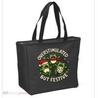 Overstimulated But Festive Frogs Christmas Funny Tote Bag thumb 2