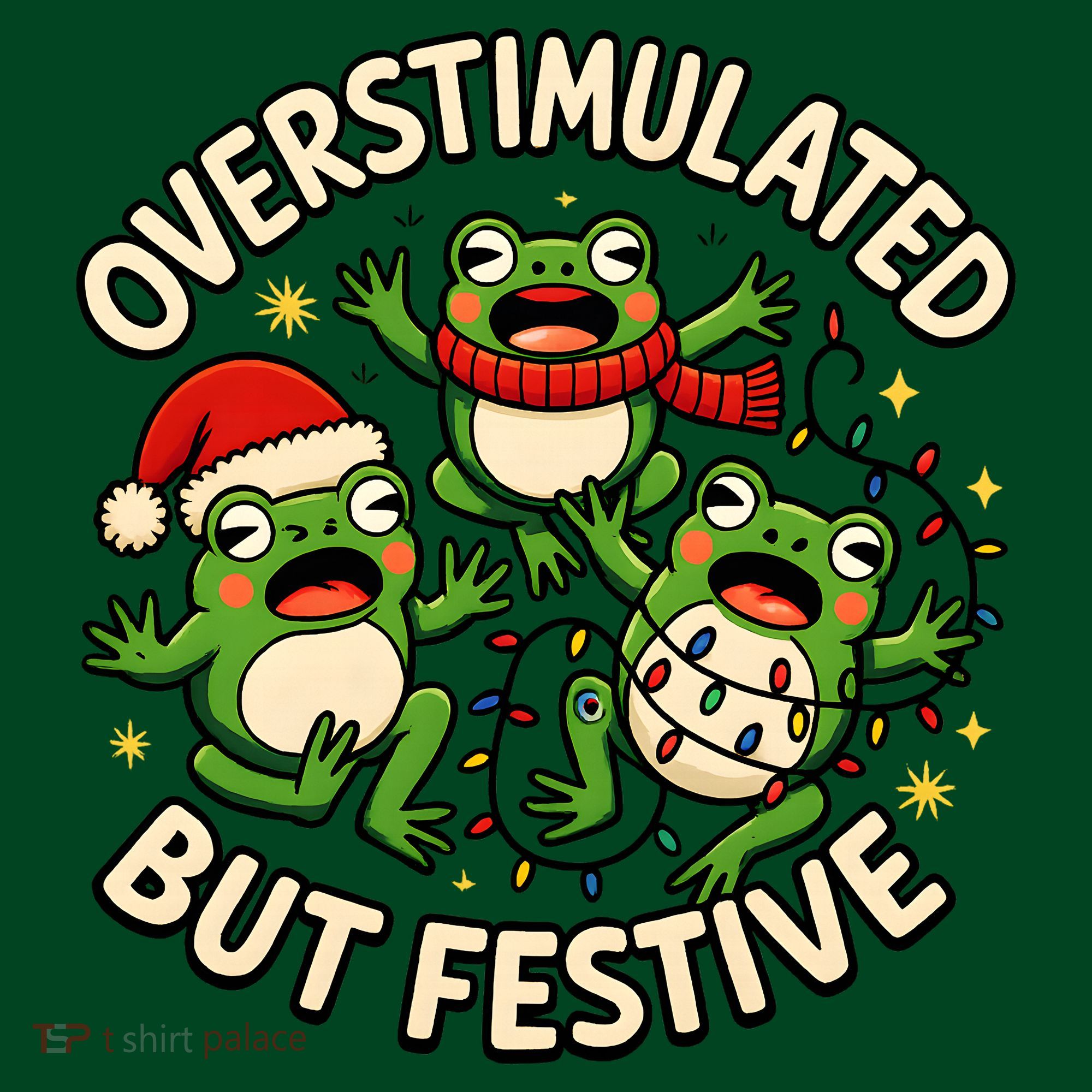Overstimulated But Festive Frogs Christmas Funny Apron