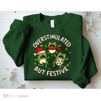 Overstimulated But Festive Frogs Christmas Funny Sweatshirt thumb 2