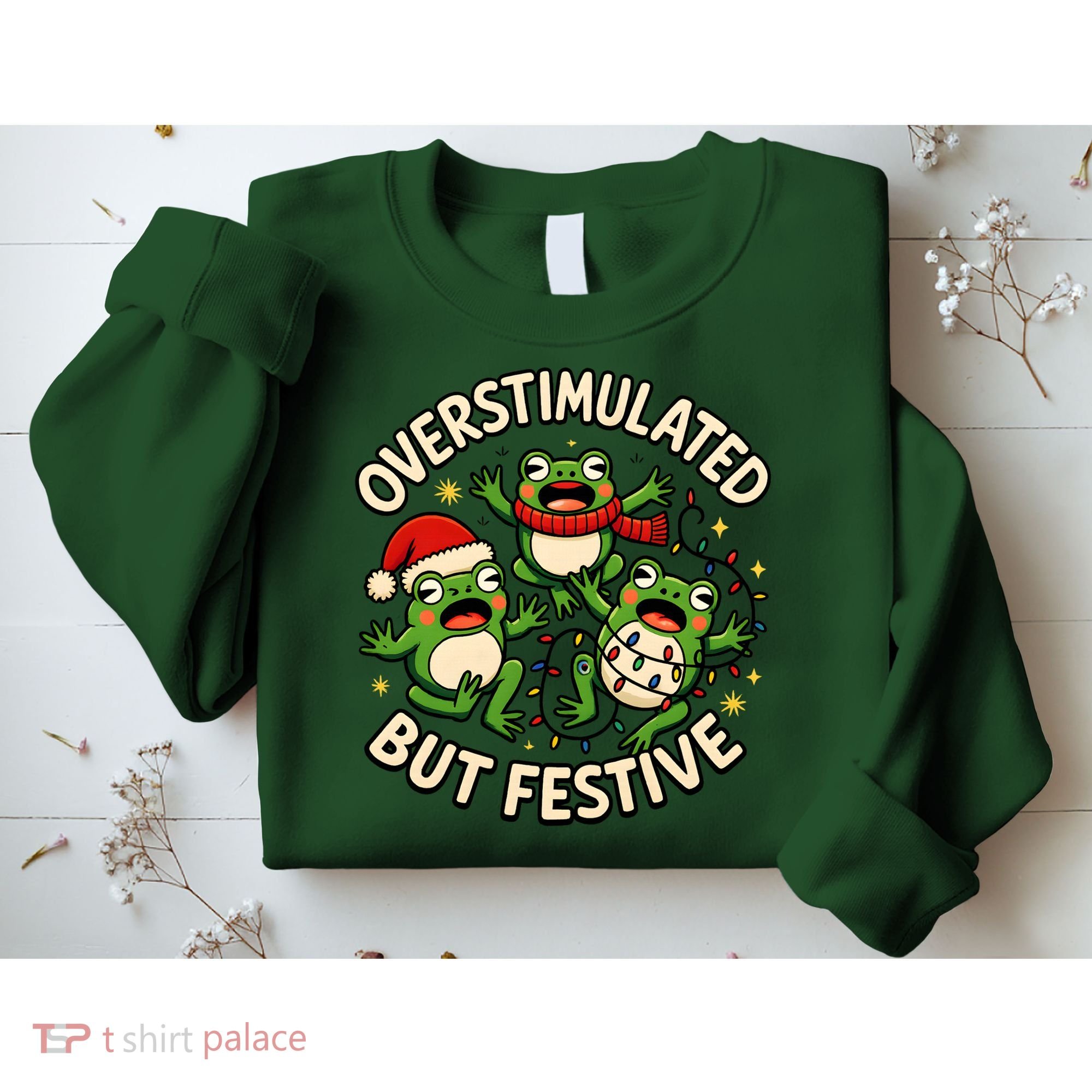 Overstimulated But Festive Frogs Christmas Funny Sweatshirt