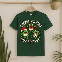 Overstimulated But Festive Frogs Christmas Funny T-Shirt thumb 2