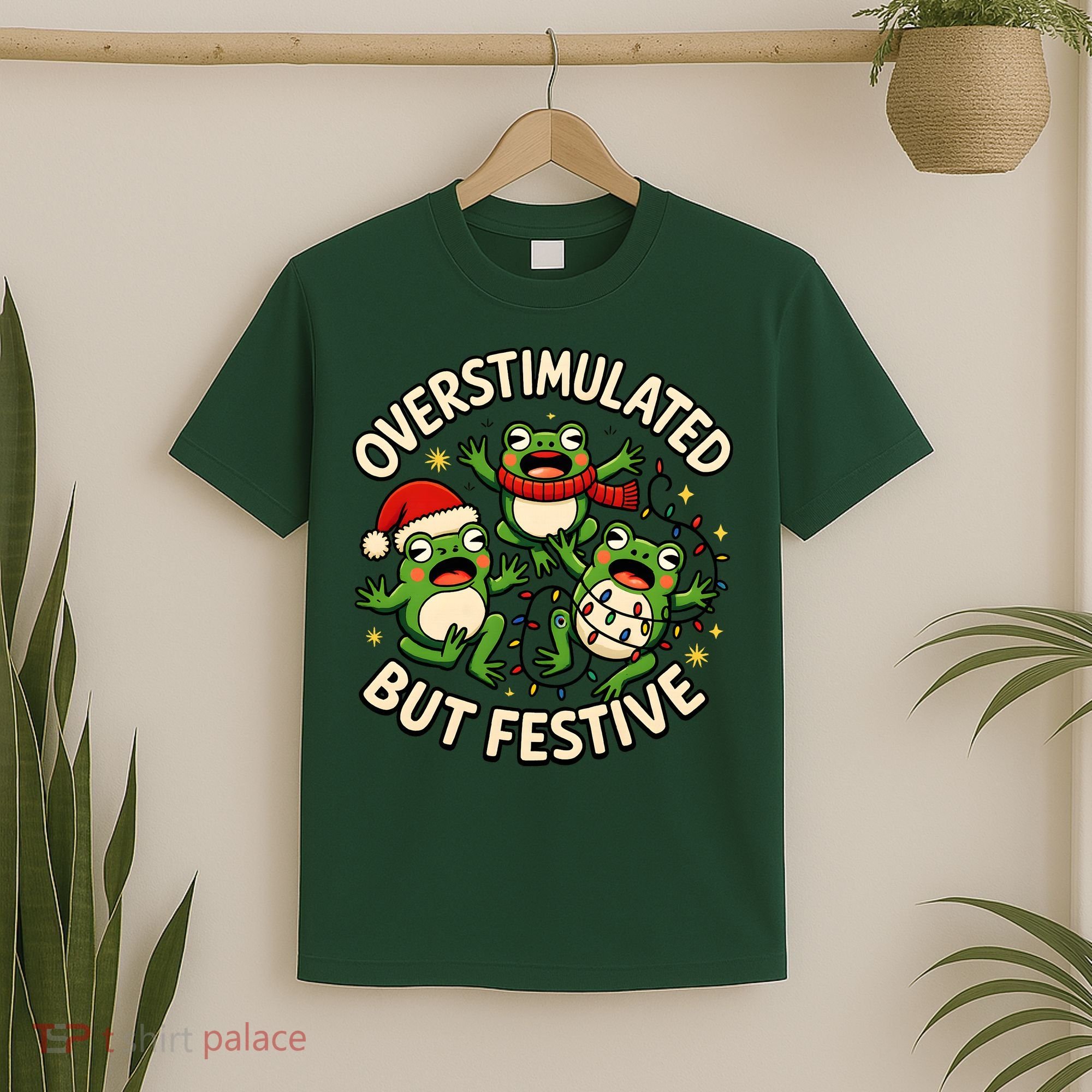 Overstimulated But Festive Frogs Christmas Funny T-Shirt