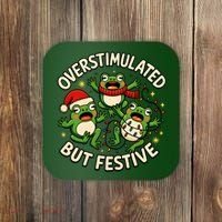 Overstimulated But Festive Frogs Christmas Funny Coaster thumb 0