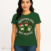 Overstimulated But Festive Frogs Christmas Funny Women's T-Shirt thumb 4