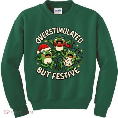 Overstimulated But Festive Frogs Christmas Funny Kids Sweatshirt