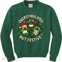 Overstimulated But Festive Frogs Christmas Funny Kids Sweatshirt thumb 0