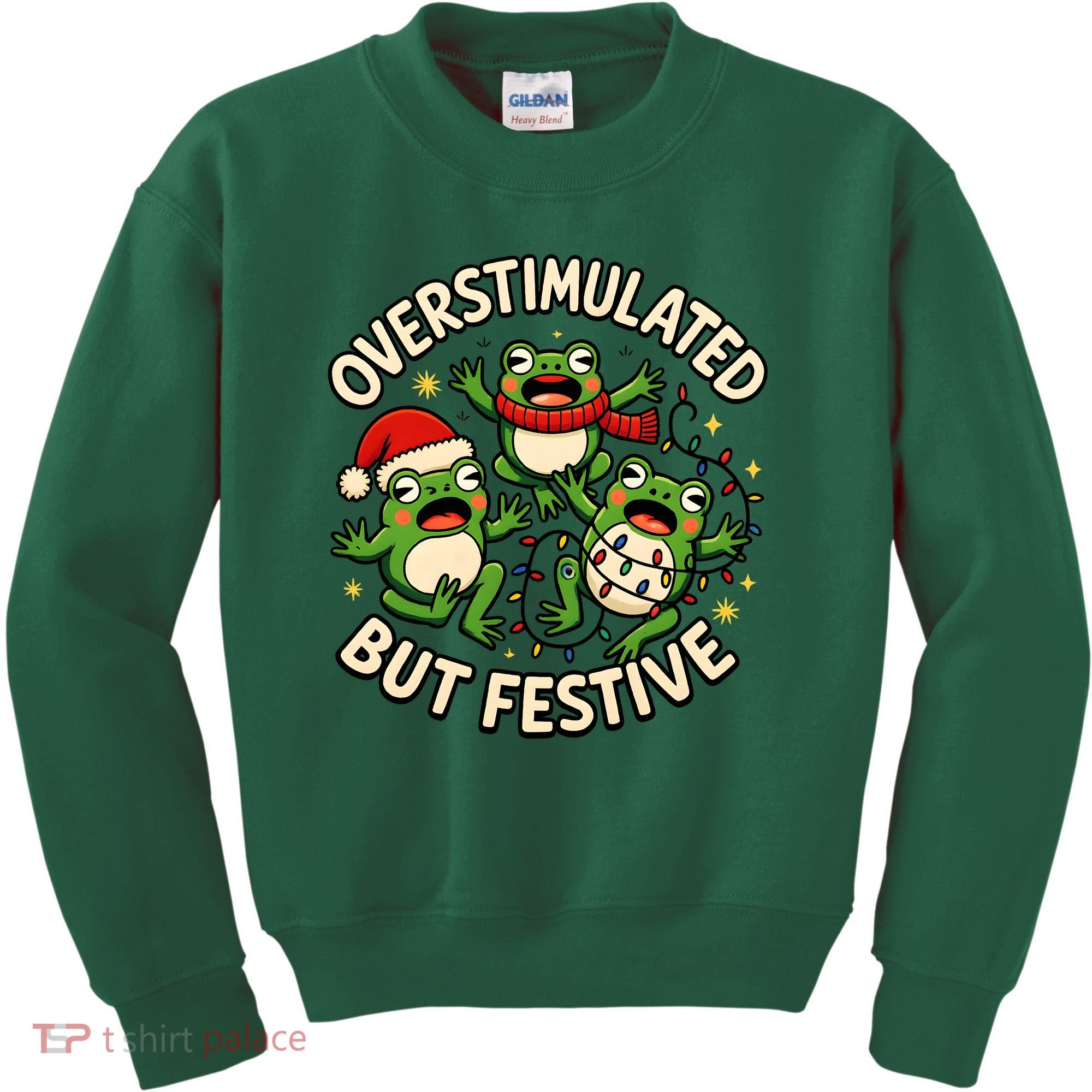 Overstimulated But Festive Frogs Christmas Funny Kids Sweatshirt