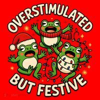 Overstimulated But Festive Frogs Christmas Funny Santa Hat thumb 1
