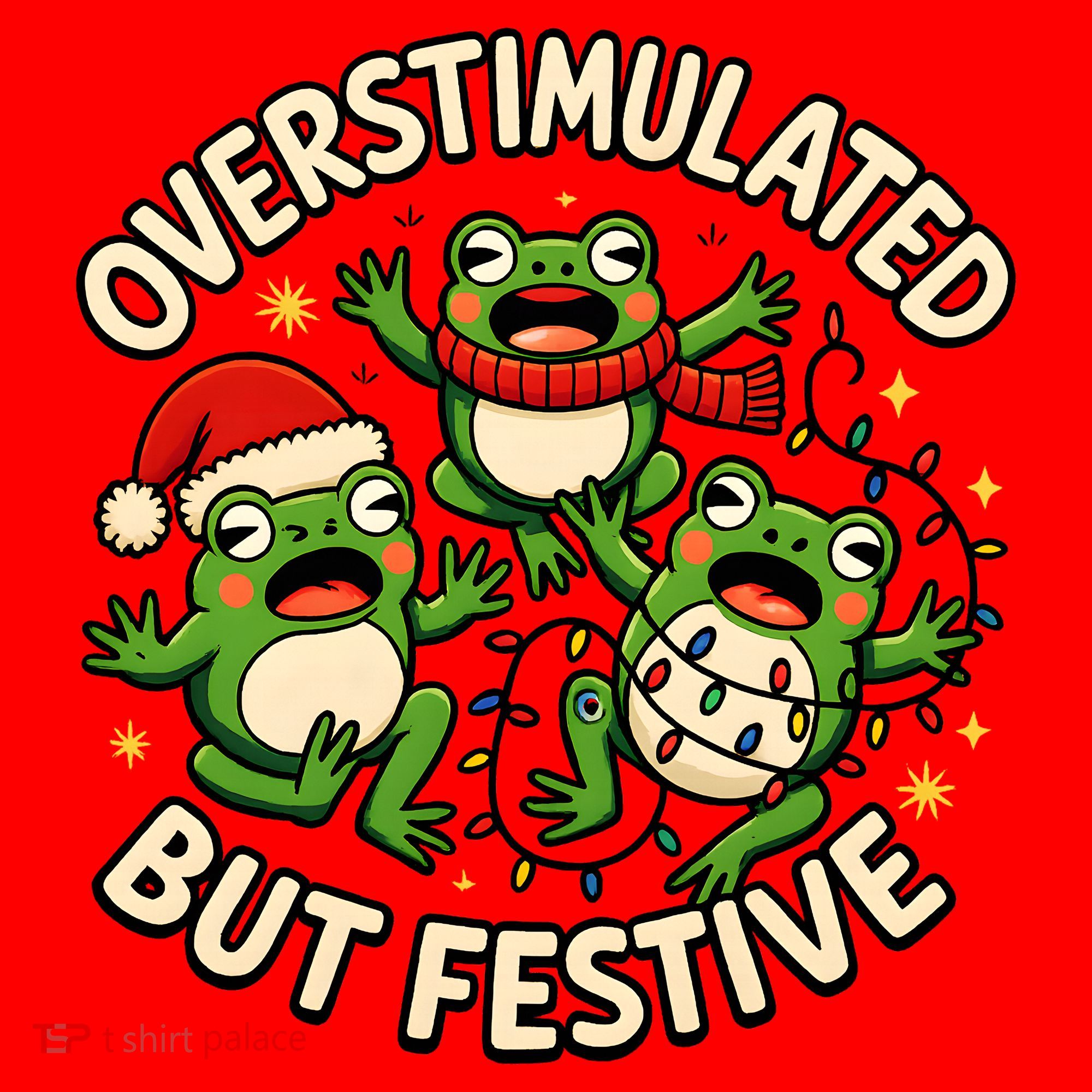 Overstimulated But Festive Frogs Christmas Funny Santa Hat