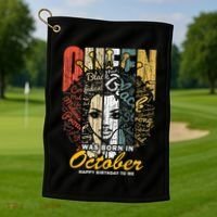 October Birthday For Women Black African Queen Golf Towel thumb 1