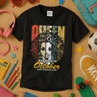 October Birthday For Women Black African Queen Kids T-Shirt thumb 3