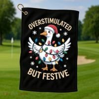 Overstimulated But Festive Christmas Duck Cute & Funny Golf Towel thumb 1