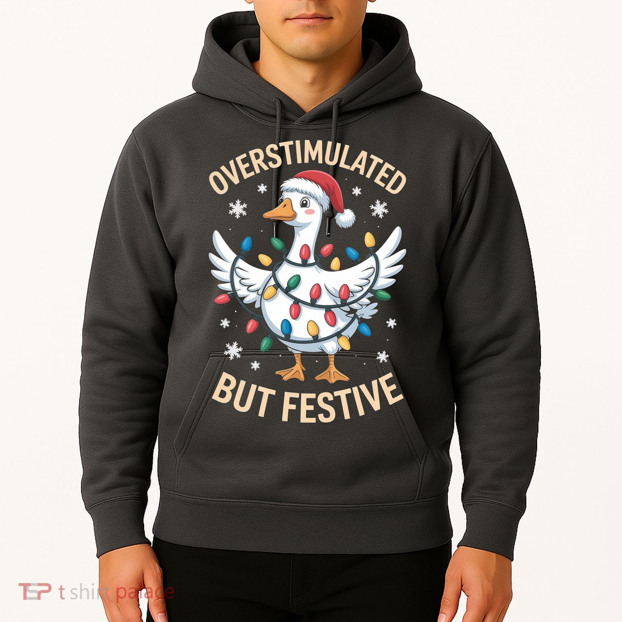Overstimulated But Festive Christmas Duck Cute & Funny Hoodie