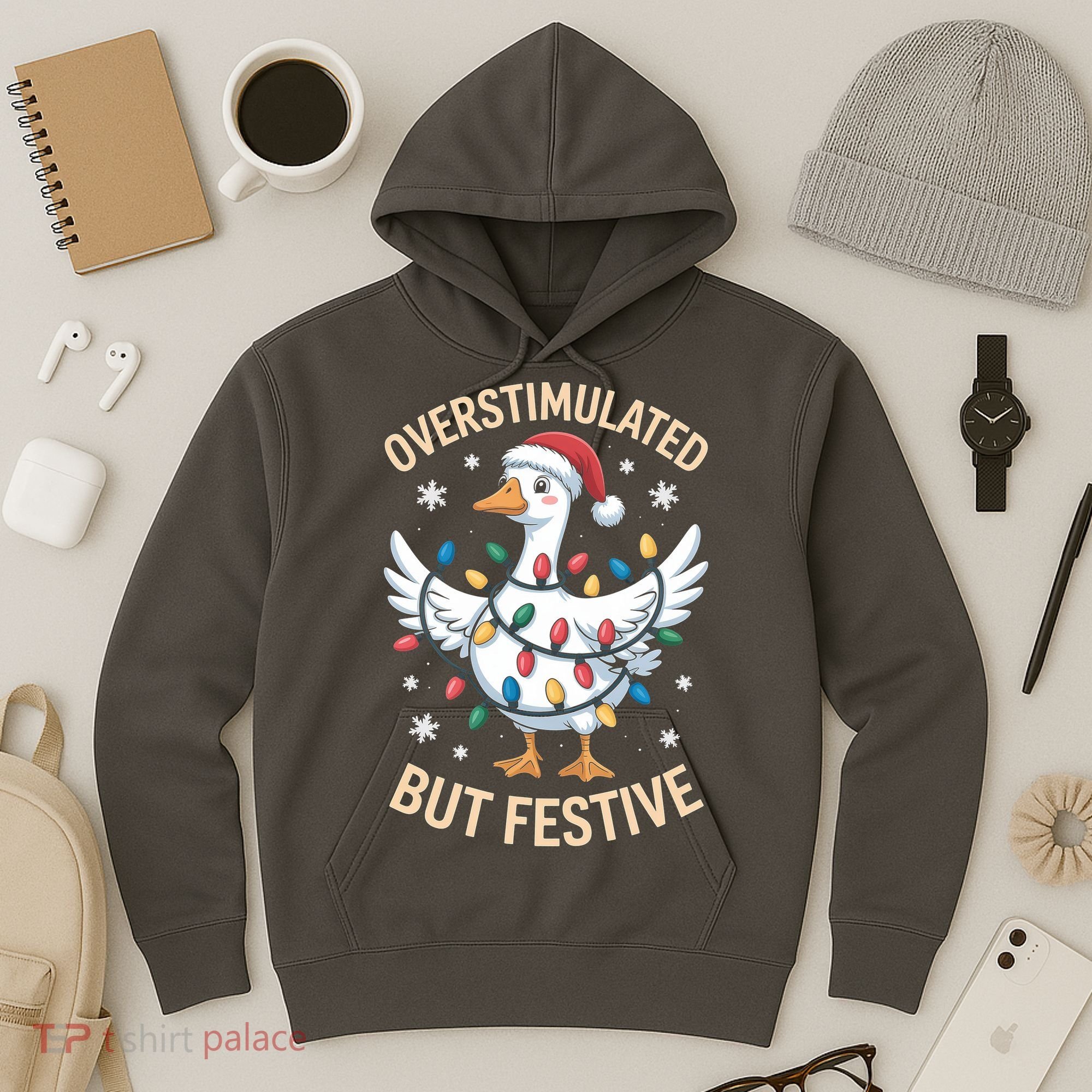 Overstimulated But Festive Christmas Duck Cute & Funny Hoodie