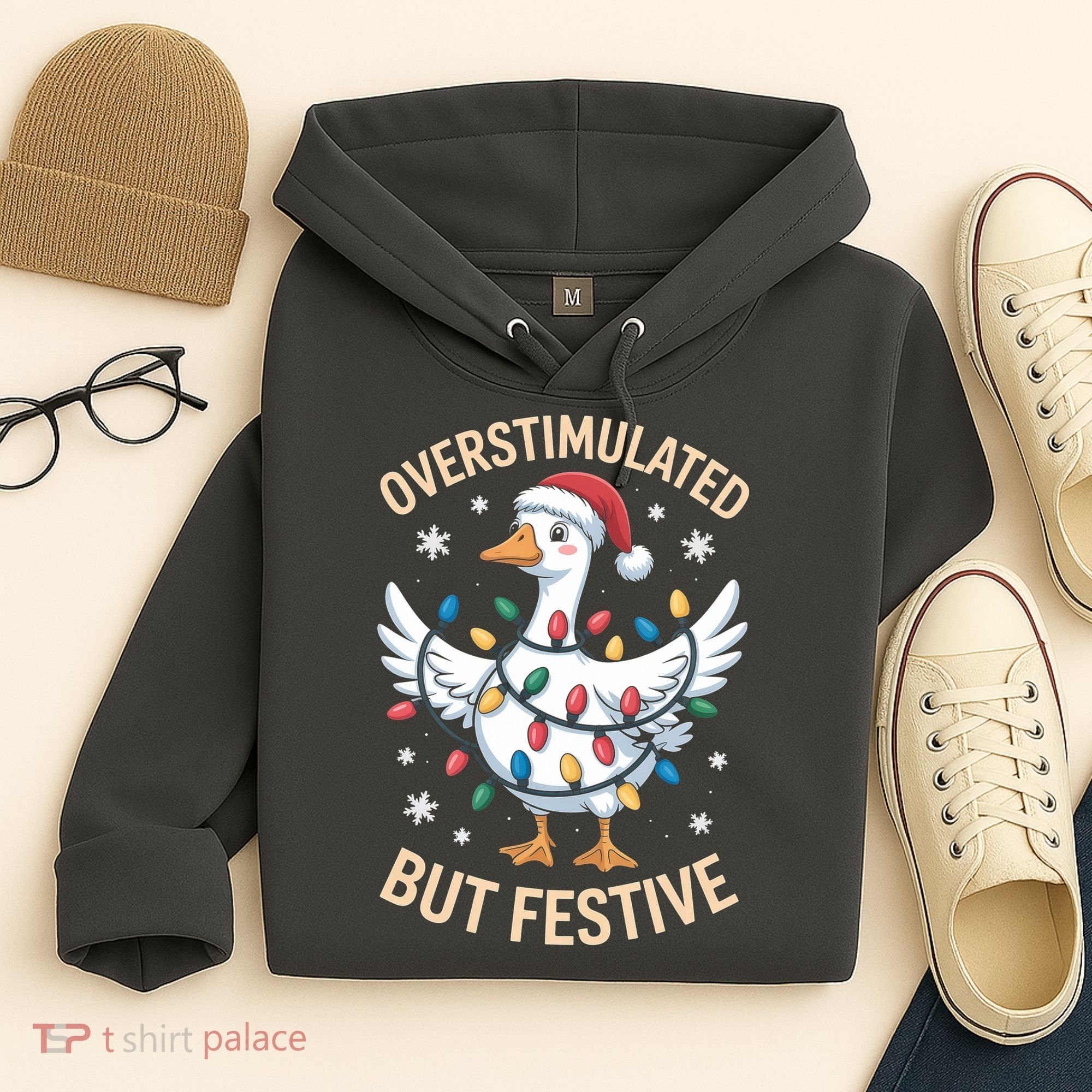 Overstimulated But Festive Christmas Duck Cute & Funny Hoodie
