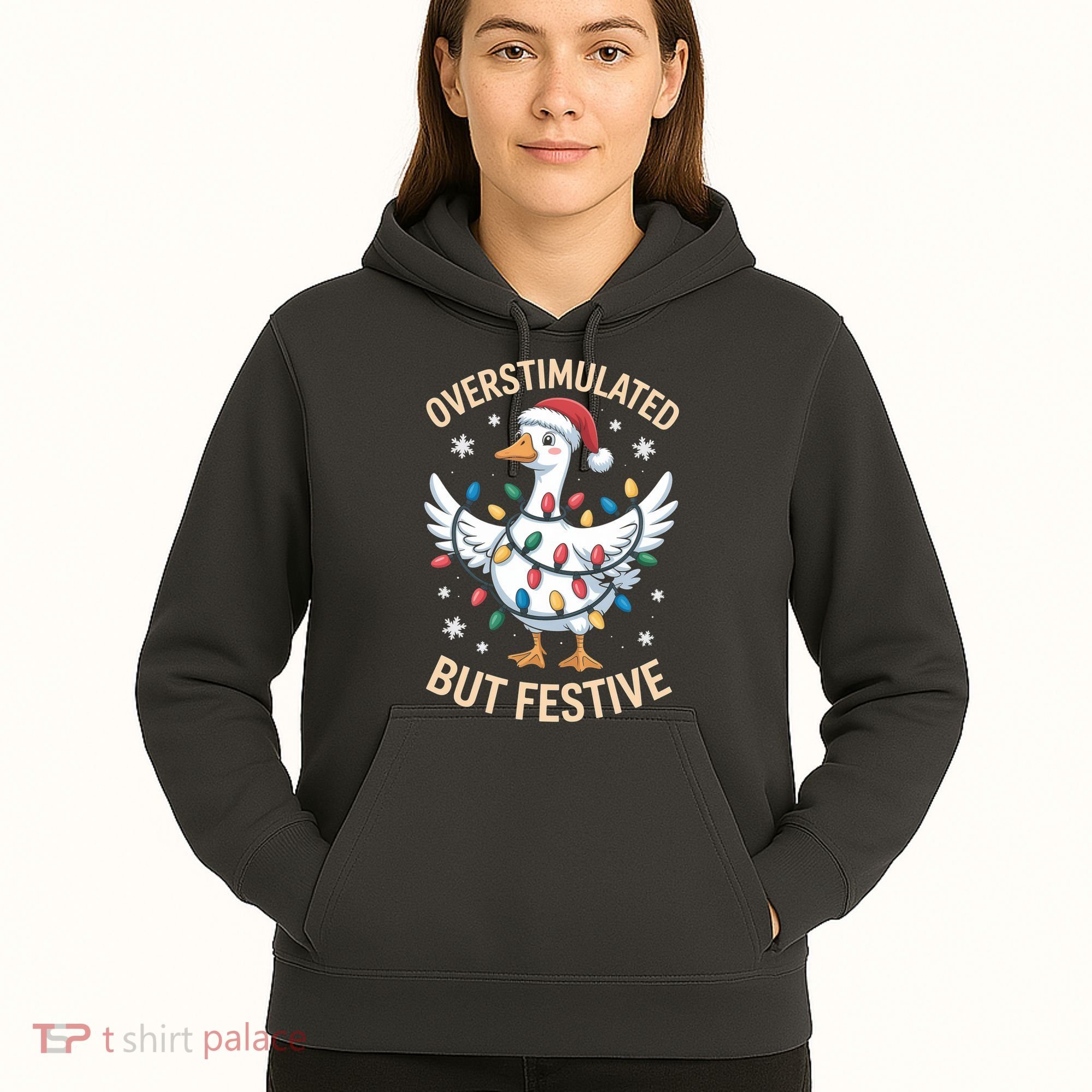 Overstimulated But Festive Christmas Duck Cute & Funny Hoodie