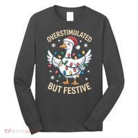 Overstimulated But Festive Christmas Duck Cute & Funny Long Sleeve Shirt thumb 0