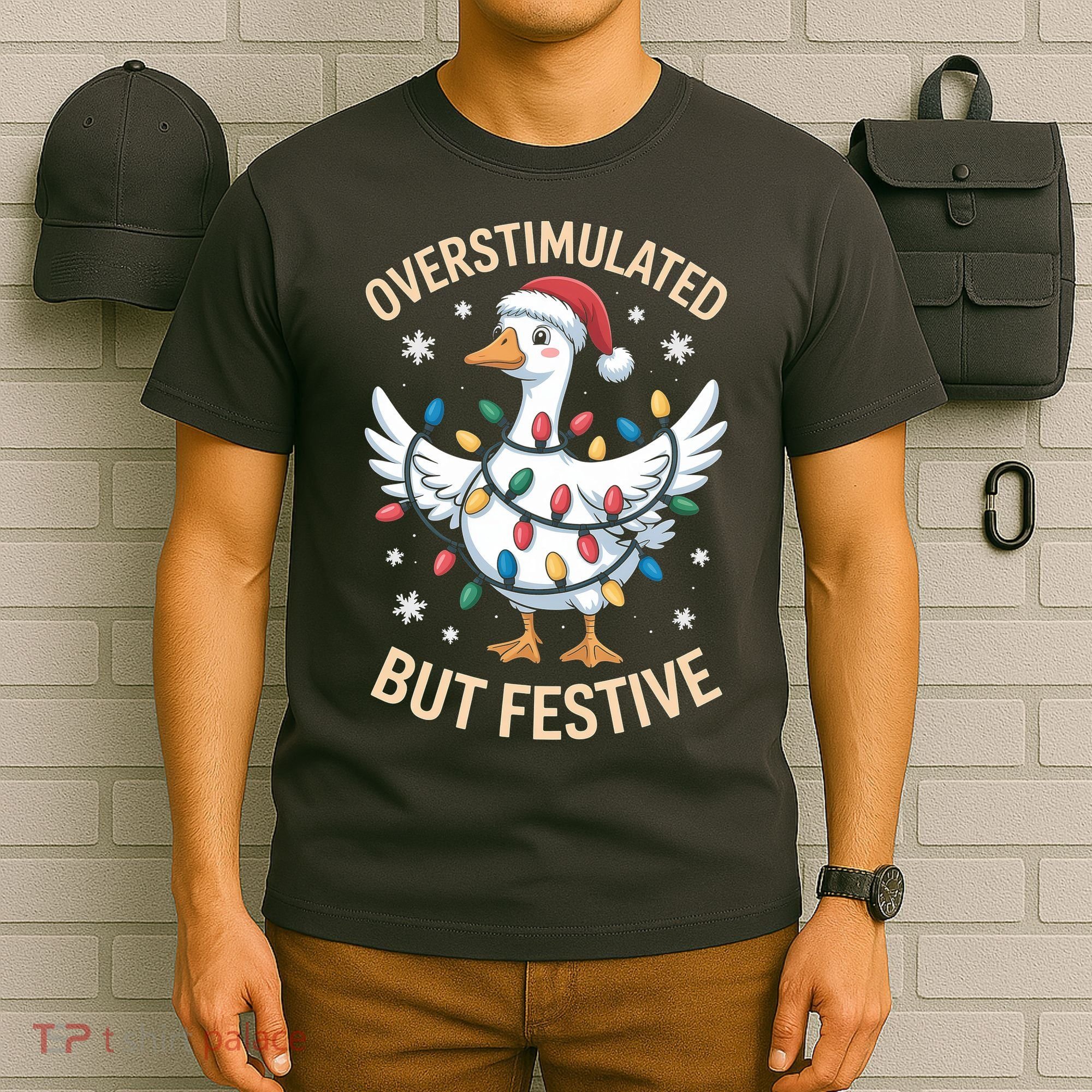 Overstimulated But Festive Christmas Duck Cute & Funny T-Shirt