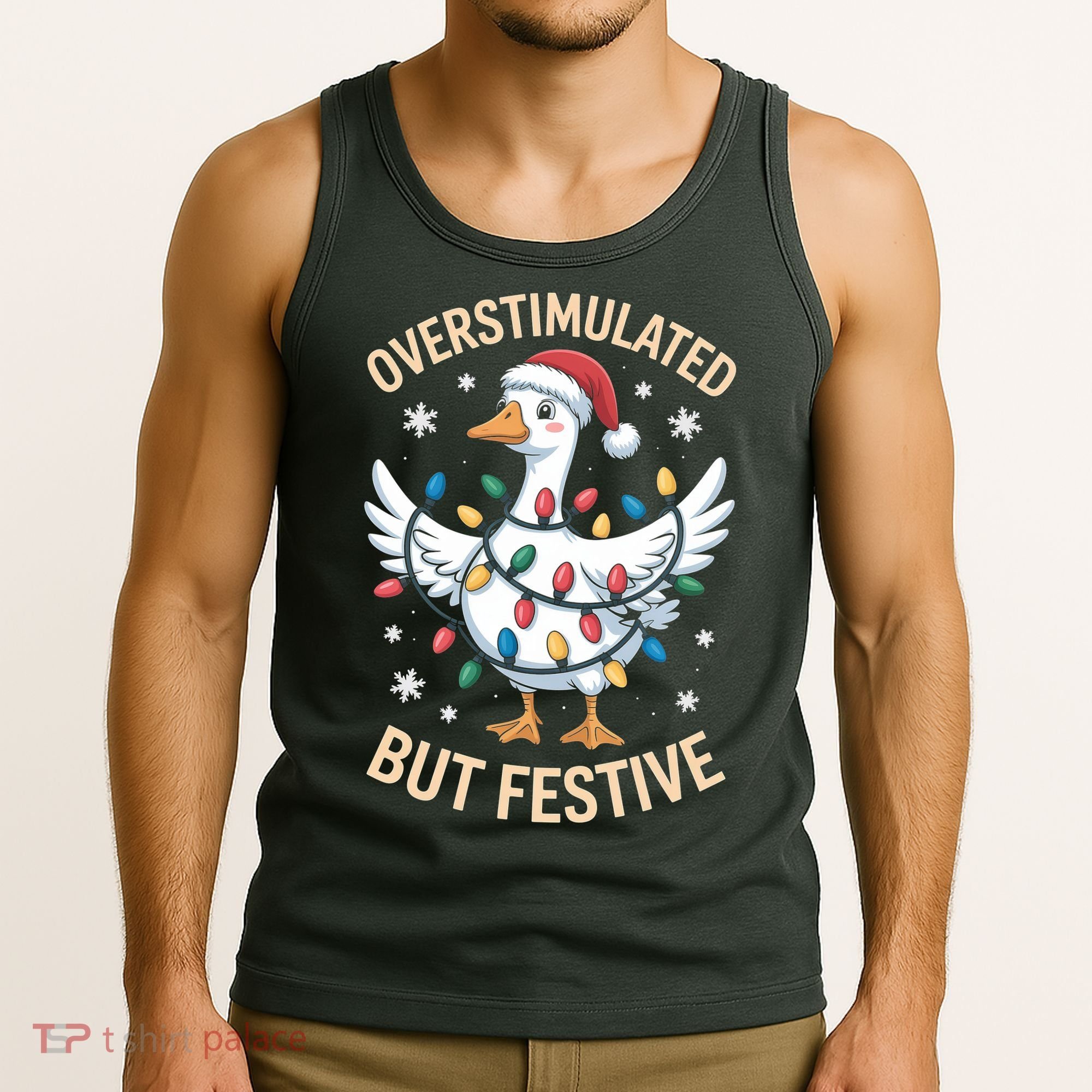 Overstimulated But Festive Christmas Duck Cute & Funny Tank Top