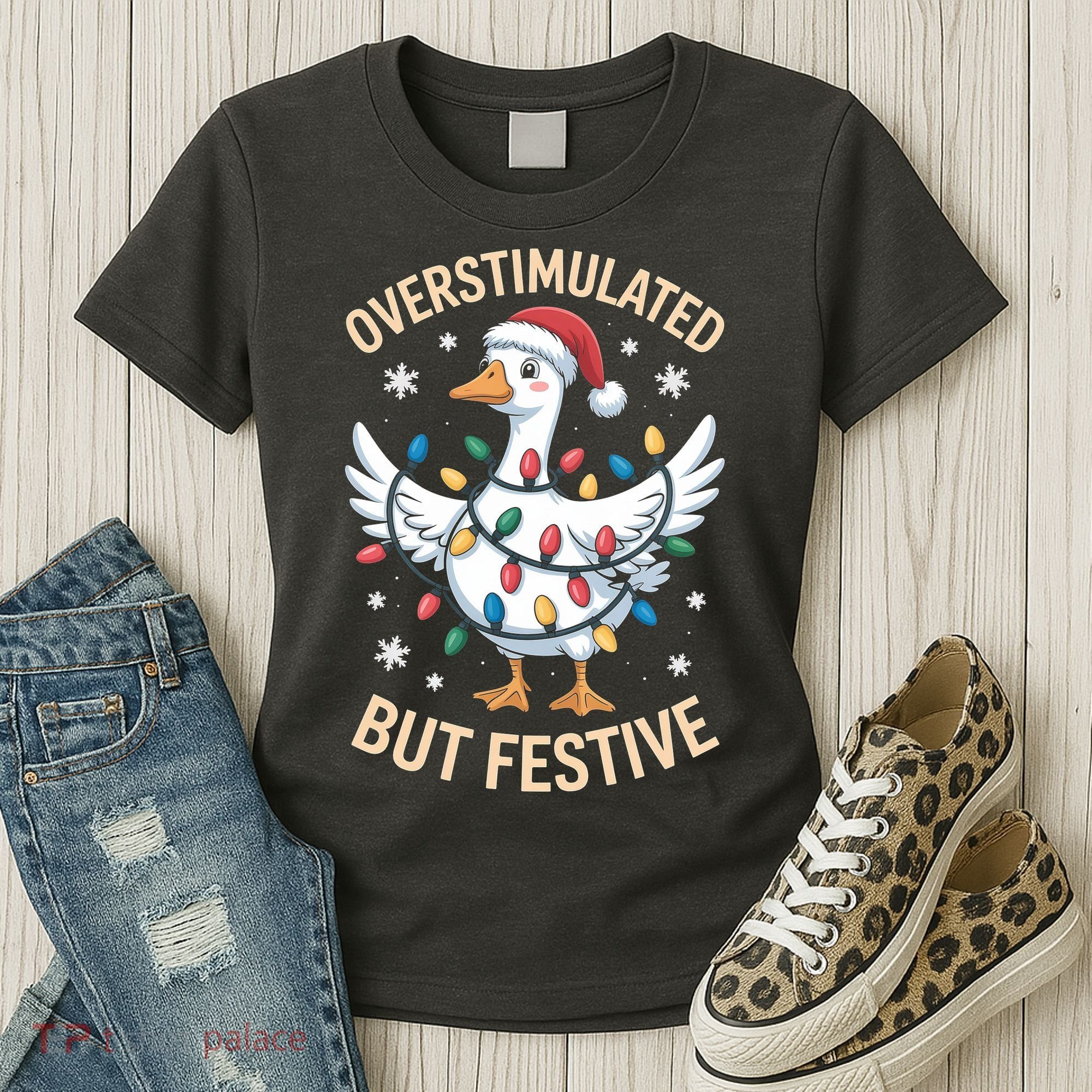 Overstimulated But Festive Christmas Duck Cute & Funny Women's T-Shirt